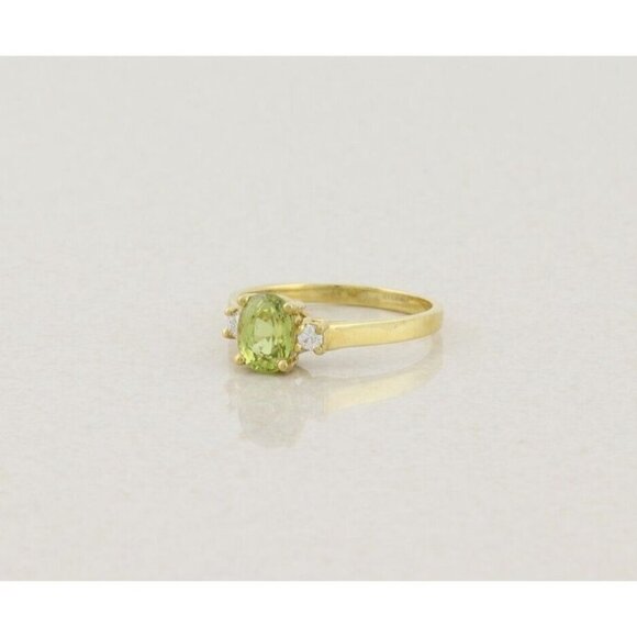 18k Yellow Gold Natural Yellow Green Grossularite Garnet & Diamond Ring Size 8 - Picture 6 of 8